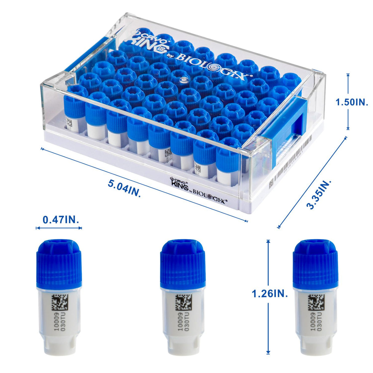 Biologix® SBS Format Cryogenic Vials-1mL, 2mL, 5mL, 48-Well, Racked, External Thread, 10 Sets/Pack, 2 Packs/Case