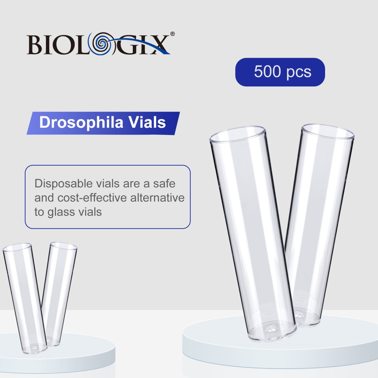 Drosophila Vials, PS, Bulk/Tray Packaging, 500 Pcs/Case