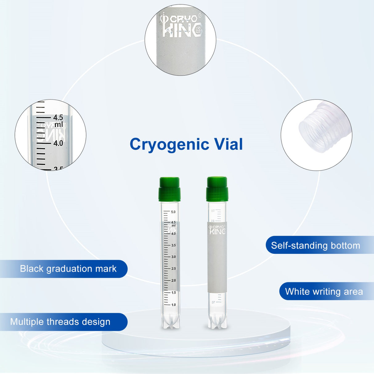 CryoKING® Cryogenic Vials-5.0ml (External Thread, Non-Barcoded) 25/Bag, 500/Pack, 1000/Case