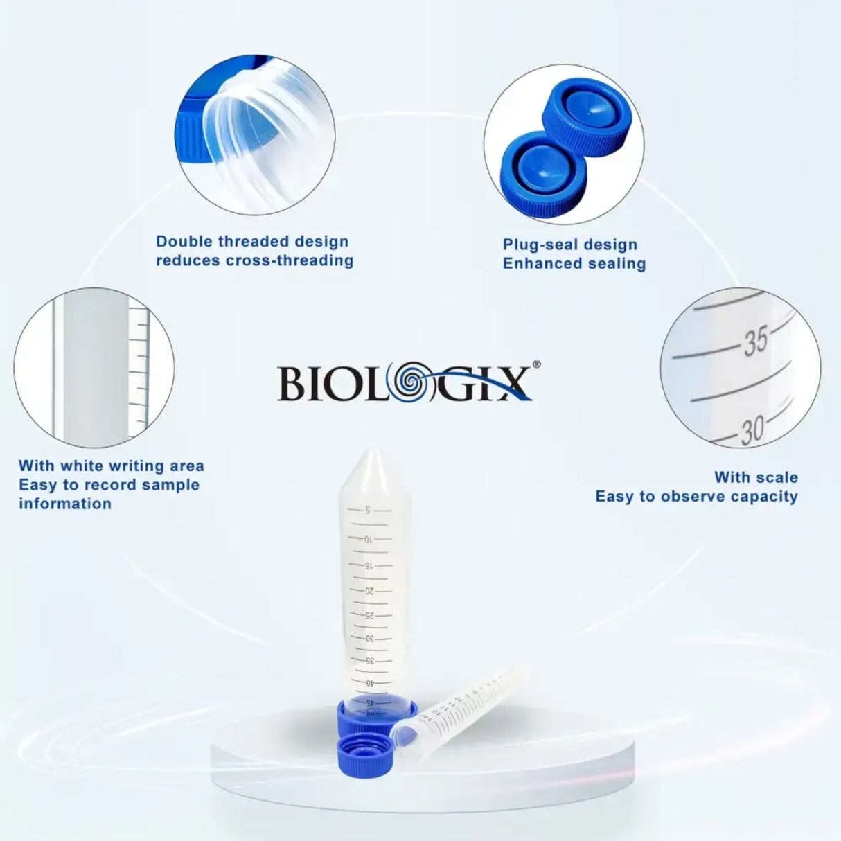Biologix® 50ml Conical Bottom Centrifuge Tubes With Screw Caps, Sterile, 500/Case