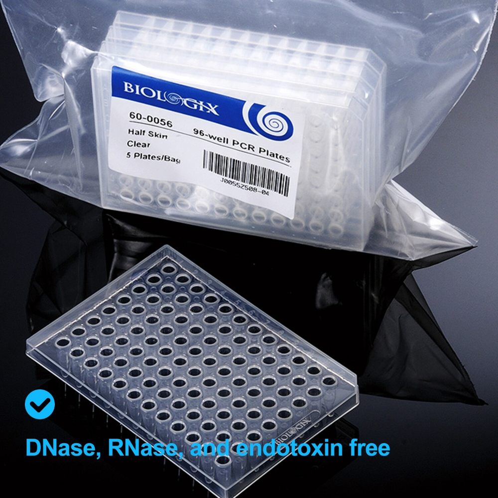 Biologix® Half-Skirted PCR Plates, 96-Well for 0.2ml Tubes, Clear, 25/Pack, 100/Case