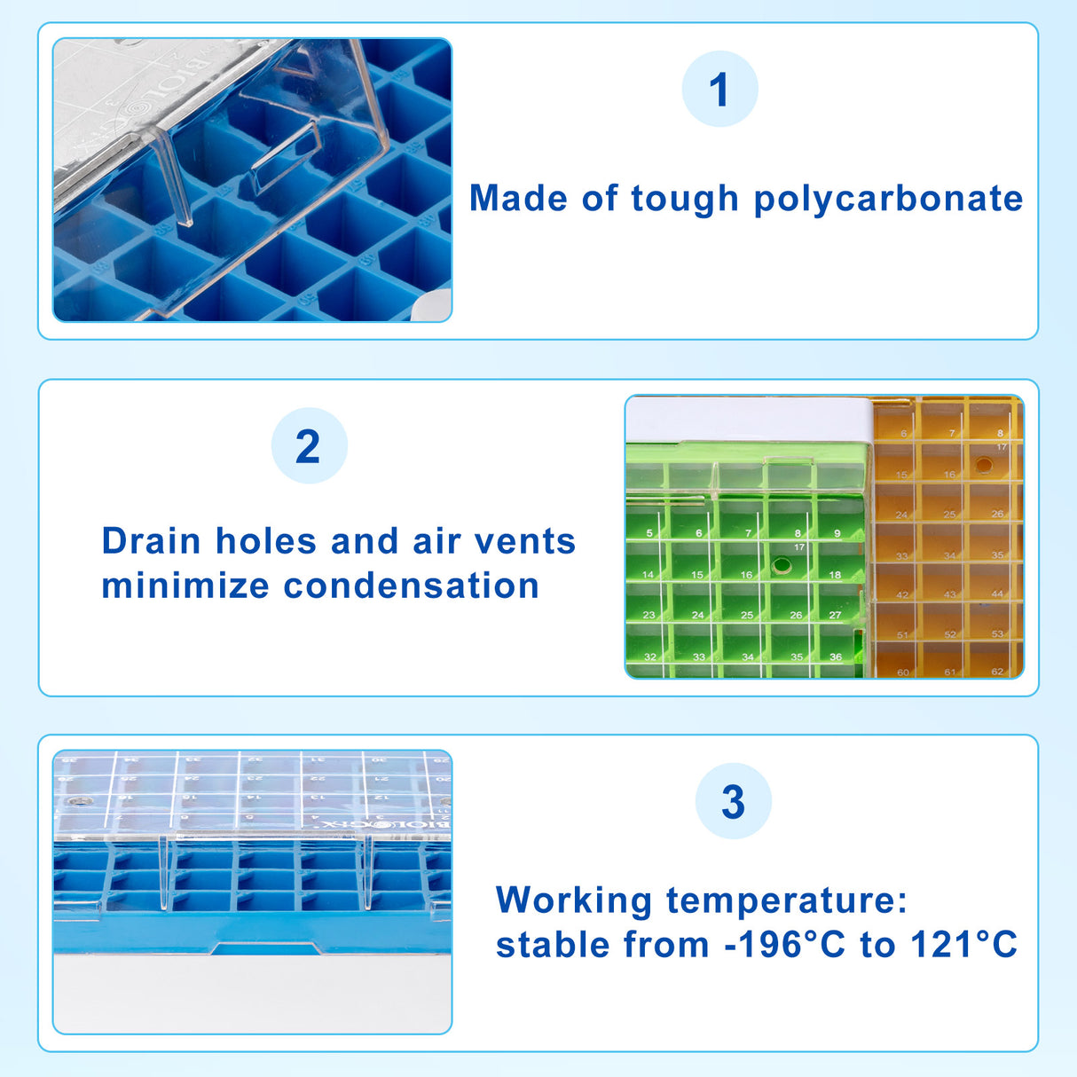 CryoKING® PC Cryogenic Boxes-Assorted (2in. 81-Well) 5/Pack, 20/Case