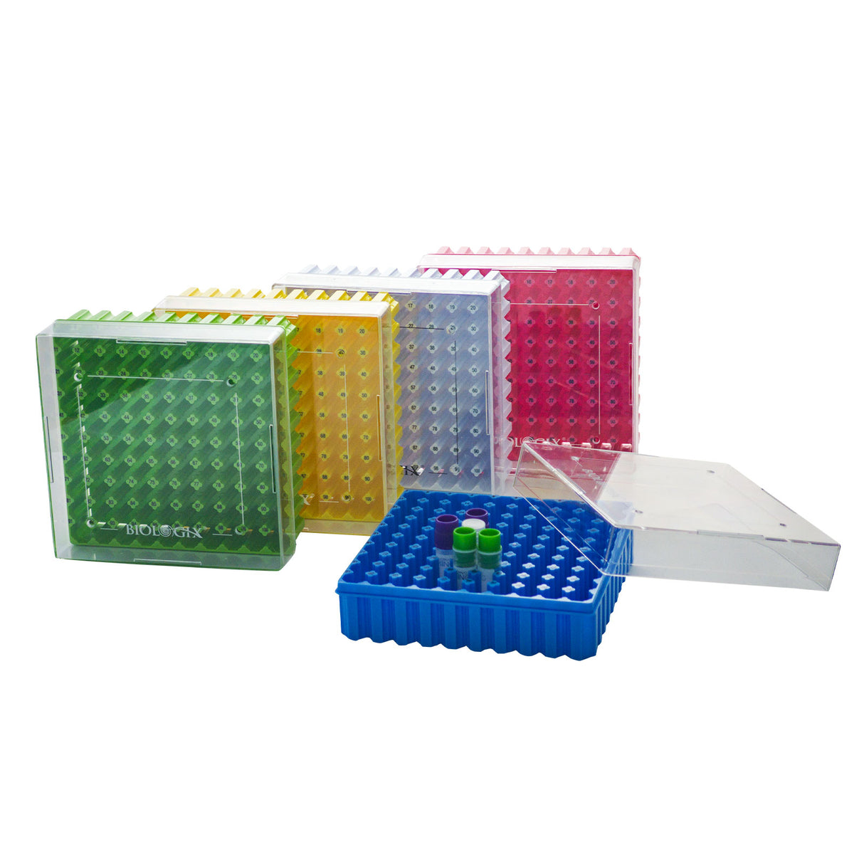 CryoKING® PC Cryogenic Boxes-Assorted color (2in. 100-Well) , 5 /Pack, 20/Case