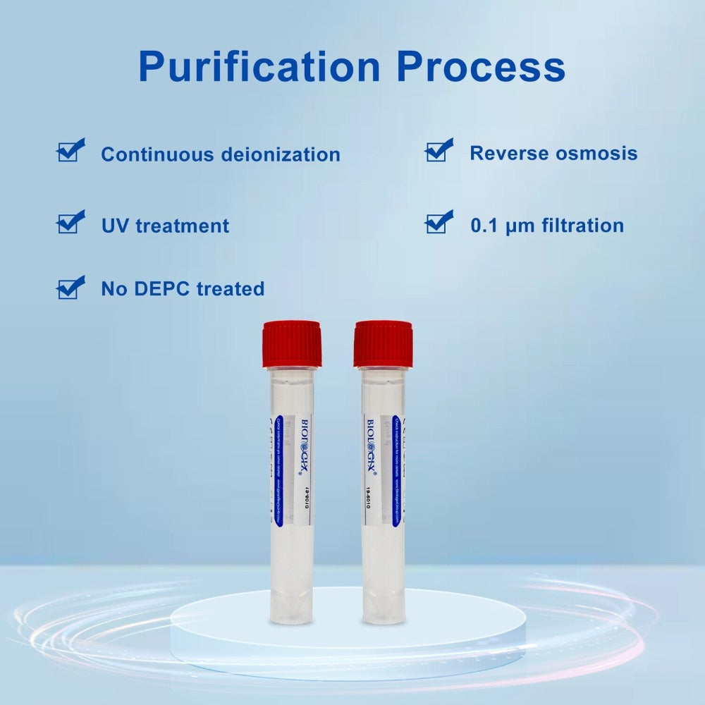 Ultra Pure Water, Molecular Biology Grade, DNase, RNAse, Protease, Endotoxins (Pyrogen) Free, PCR/RT-PCR Certified, Nuclease-Free Water, 10 ml, 50 Pcs/Pack, 10 Packs/Case
