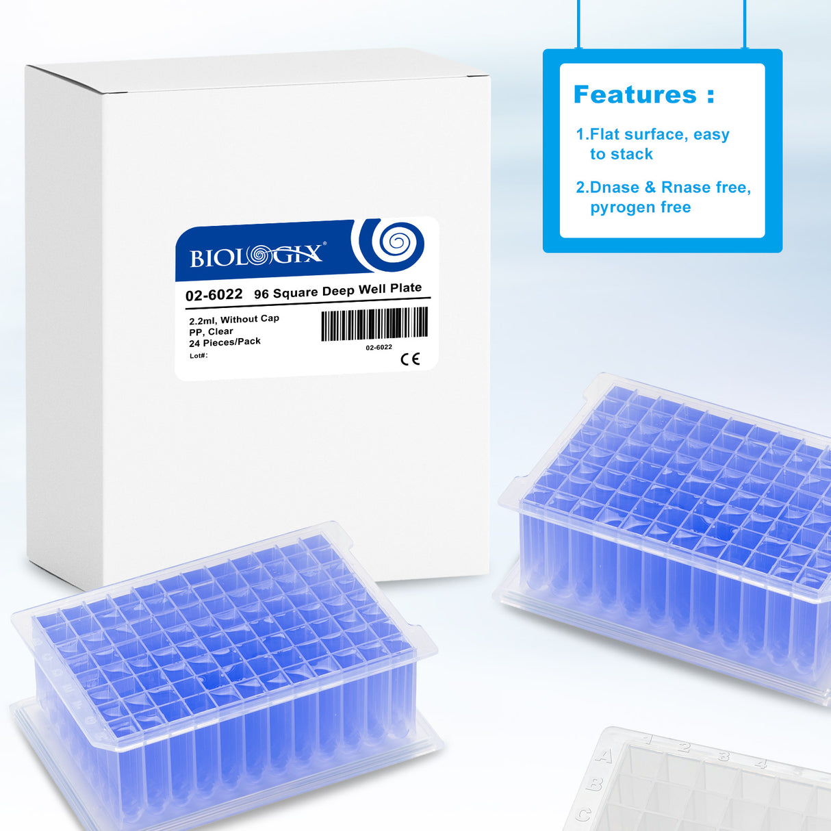 Biologix® Deep Well Plates-2.2mL (Square Wells), U Bottom, Profile Concave, 24/Pack, 96/Case