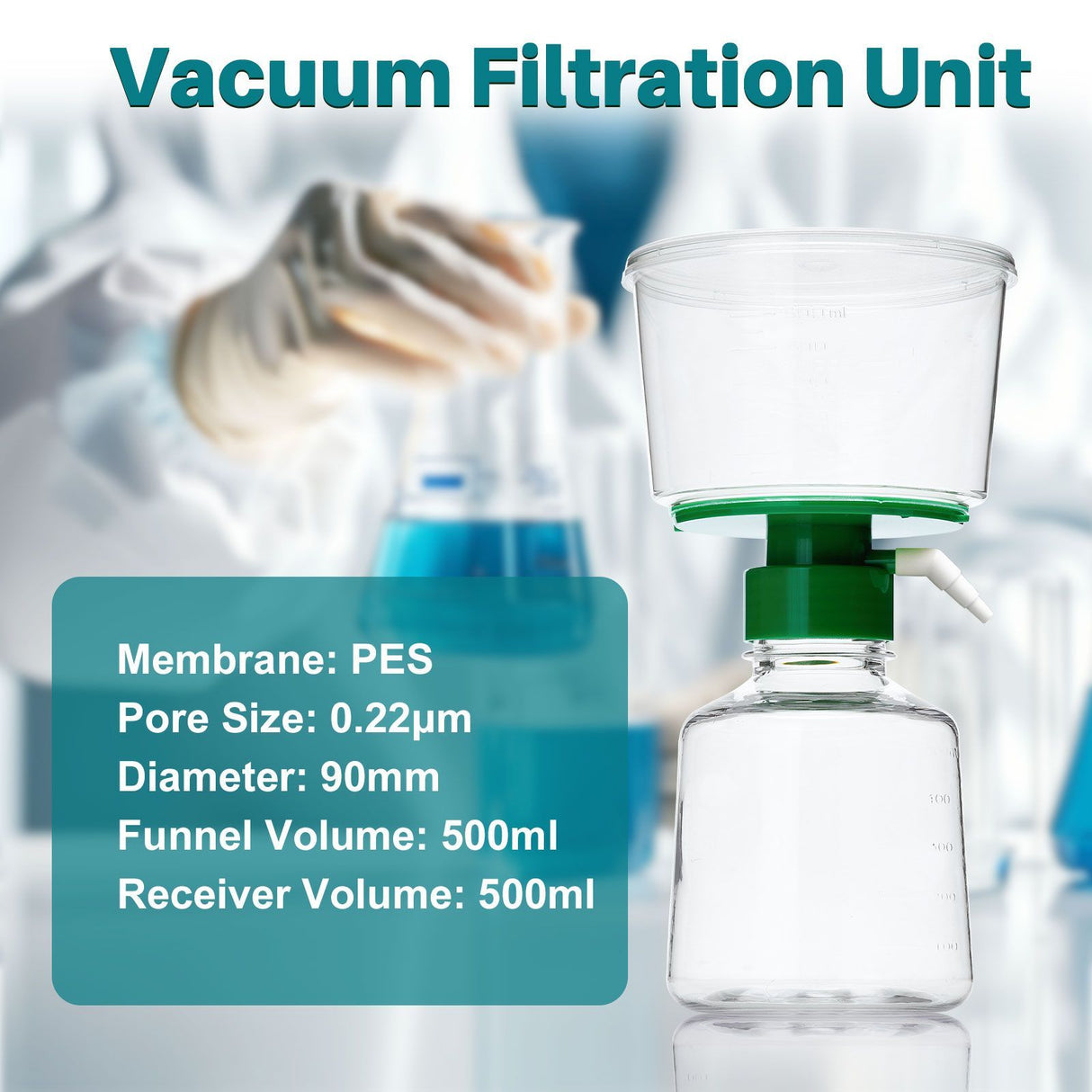 Vacuum Filtration Unit, Membrane, PES, pore size: 0.22um, 1/Pack, 12/Case