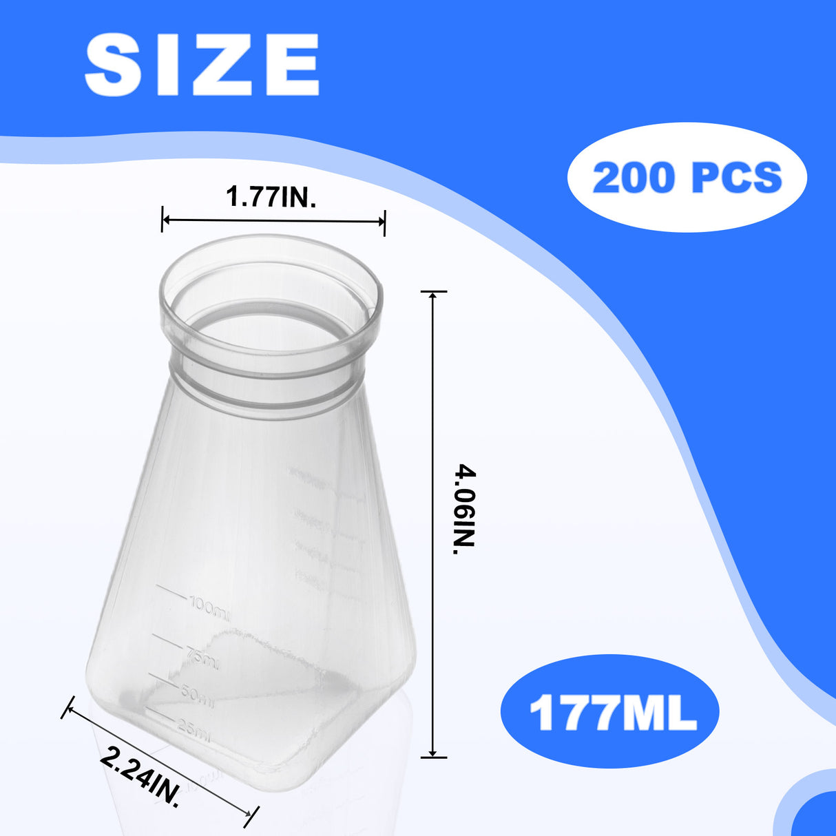 Drosophila Bottles, 6oz (177ml), Square Bottom, Bulk/Tray Package, 200 Pcs/Case