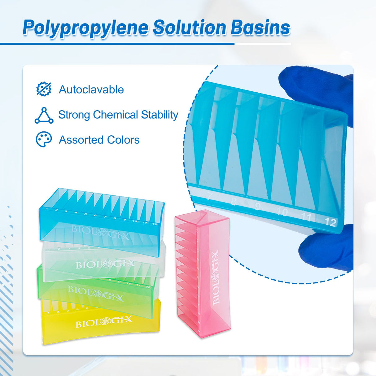 Biologix® Solution Basins-50mL (Bulk-Assorted Colors, PP), Case of 100