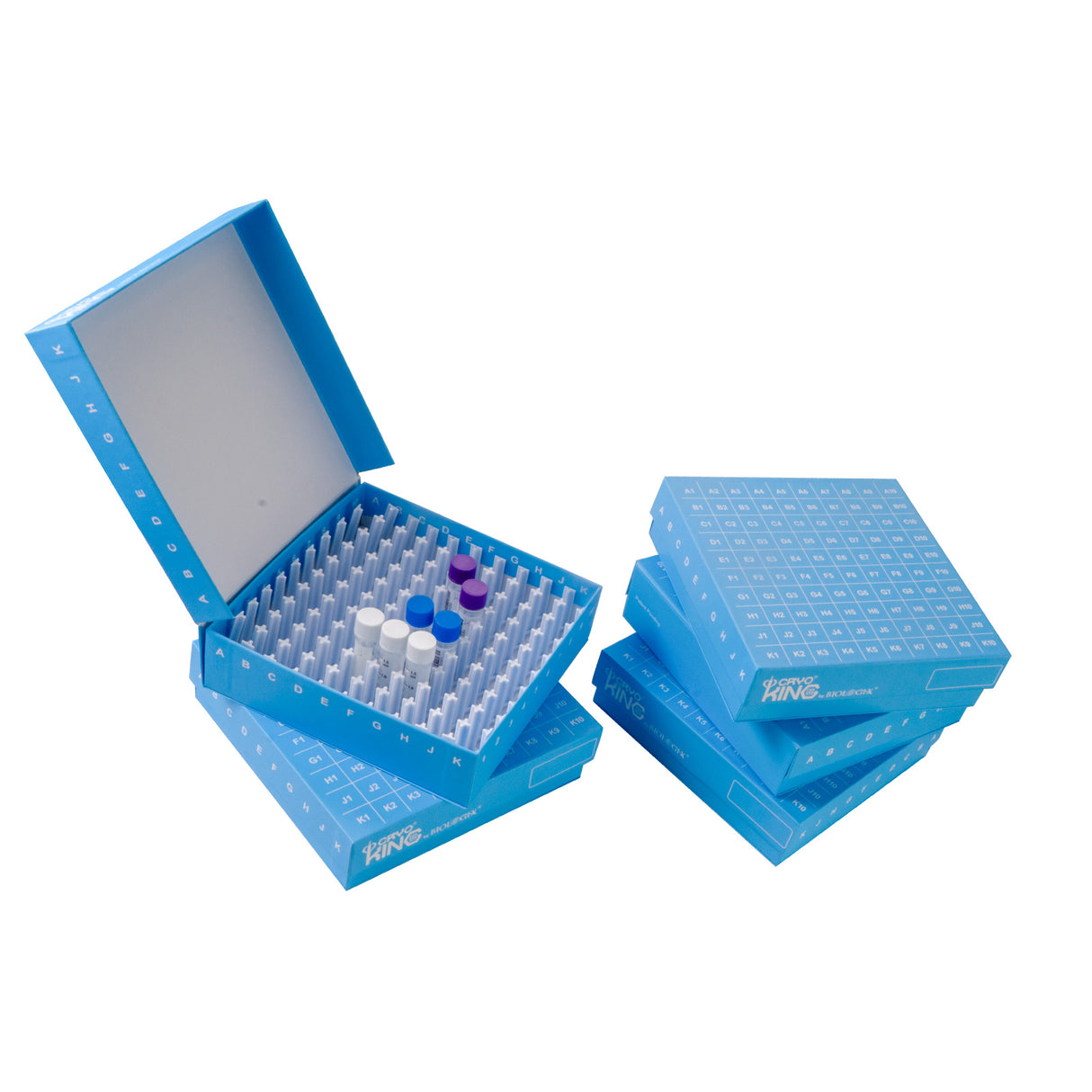 CryoKING® ID-Color™ 1in Cardboard Freezer Boxes (100-well), Blue, 5/Pack, 20/Case