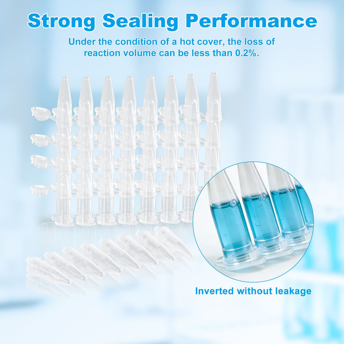 Biologix® 0.2ml-8-Strip PCR Tubes, Individual type with attached cap, flat-top Clear, 120/Unit, 10 Units/Case