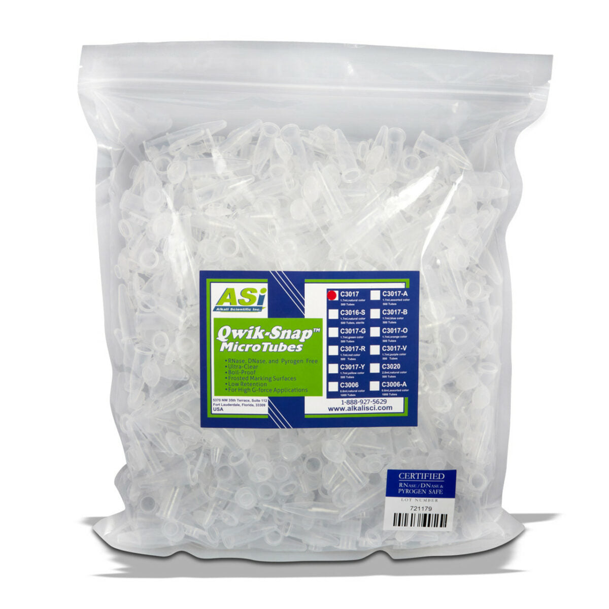 1.5mL Qwik-Snap Clear Microcentrifuge Tubes, Sterile, 500 tubes/bag