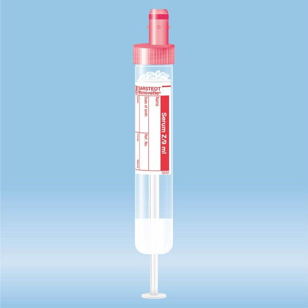 S-Monovette Serum, 9 ml, cap red, 92 x 16 mm, with paper label, 50 Piece(s)