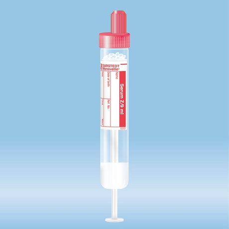 Monovette,Luer Serum, 9 ml, cap red,  92 x 16 mm, with paper label, 100 Piece(s)