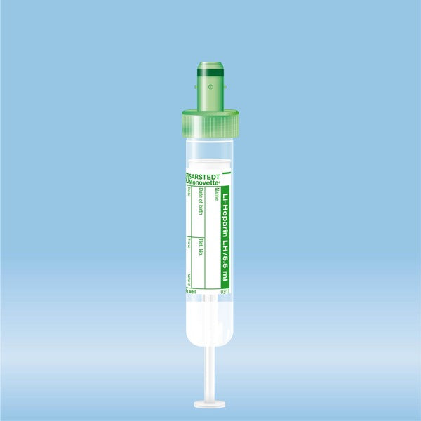 S-Monovette Lithium heparin, 5.5 ml, cap green, 75 x 15 mm, with paper label, 50 Piece(s)