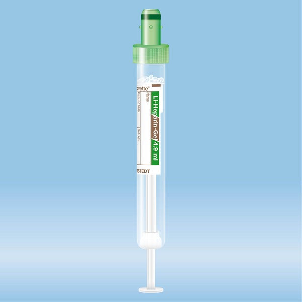 S-Monovette Lithium heparin gel, 4.9 ml, cap green, 90 x 13 mm, with paper label, 50 Piece(s)