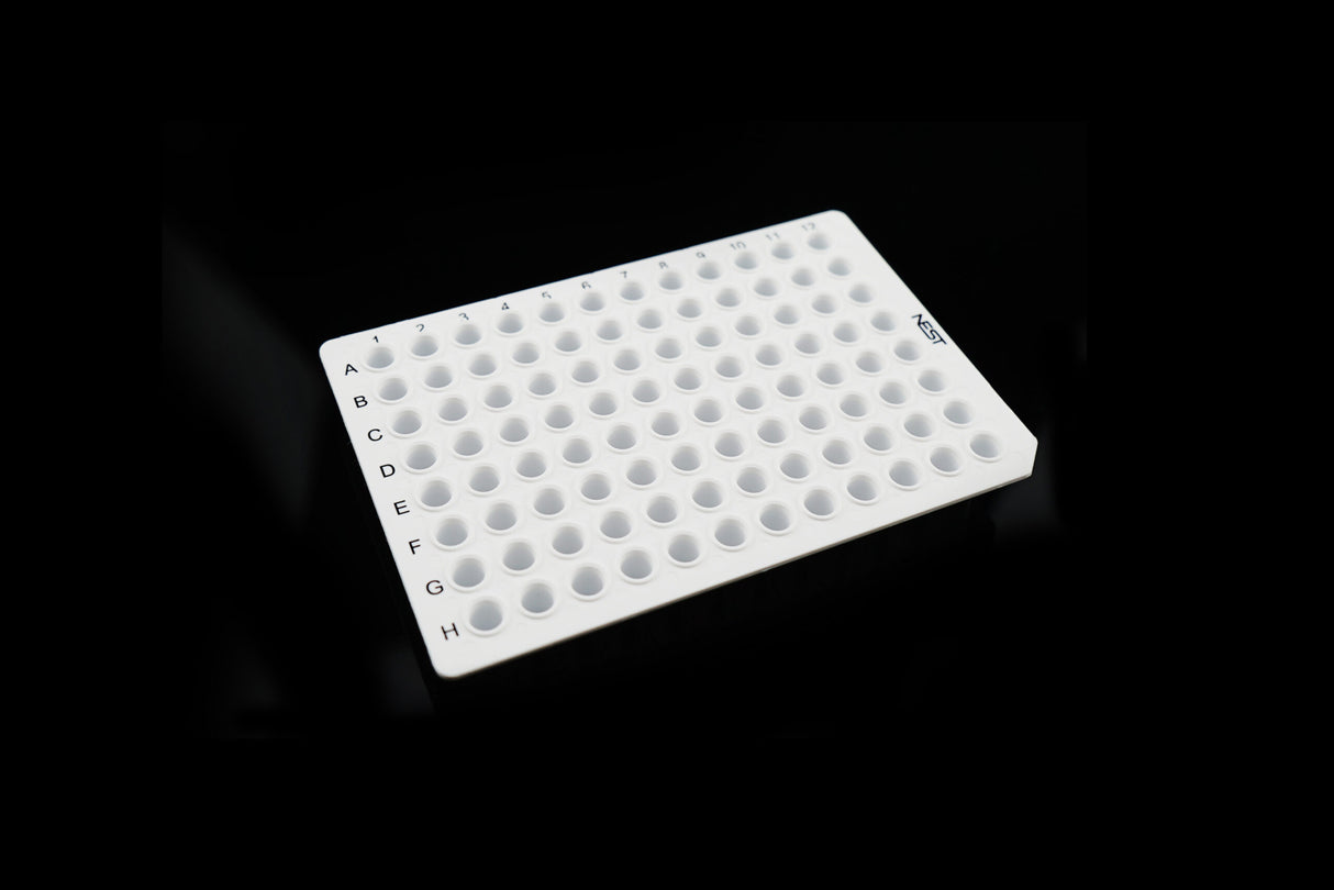 NEST 100 uL 96 Well PCR Plate, No Skirt, H12 notch, 25/pk, 100/cs