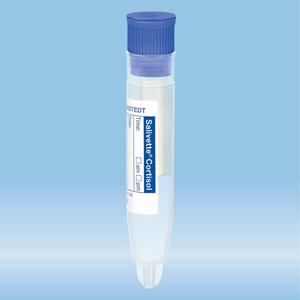 Salivette Cortisol, with synthetic swab, cap: blue, with paper label, 100 Piece(s)
