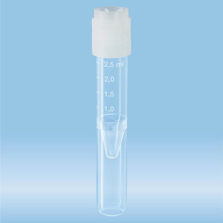 Screw cap tubes, 2.5 ml,  75 x 13 mm, conical false bottom, rounded tube bottom, PP, cap assembed, 1000 Piece(s)