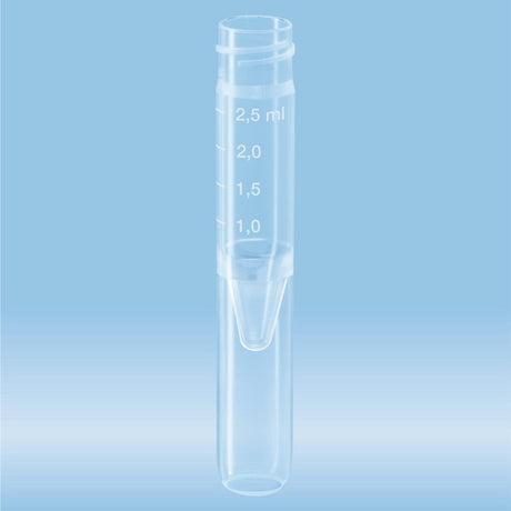 Screw cap tubes, 2.5 ml,  75 x 13 mm, conical false bottom, rounded tube bottom, PP, without cap, 500 Piece(s)