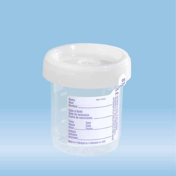 Urine container, 90 ml, (xH): 60 x 65 mm, PP, with paper label, transparent, 400 Piece(s)