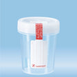 Container with screw cap, 100 ml, (xH): 57 x 76 mm, PP, with safety label, transparent, 200 Piece(s)