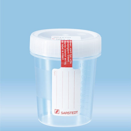Container with screw cap, 100 ml, (xH): 57 x 76 mm, PP, with safety label, transparent, 200 Piece(s)