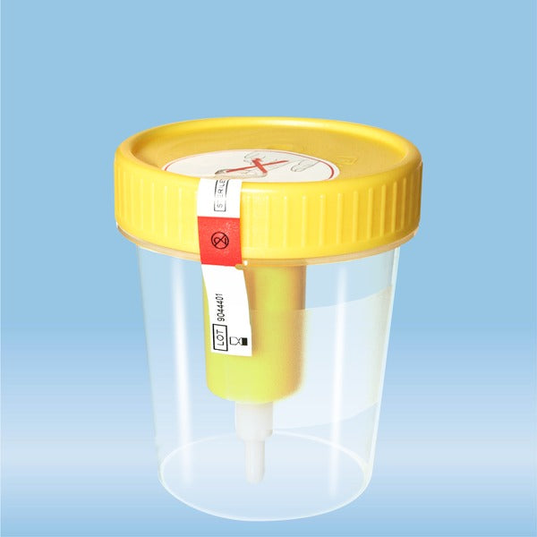Container with screw cap, 100 ml, (xH): 57 x 76 mm, PP, with safety label, with integrated tran..., 200 Piece(s)