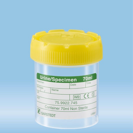 Urine container, 70 ml,  55 x 44 mm, graduated, PP, with paper label, 500 Piece(s)