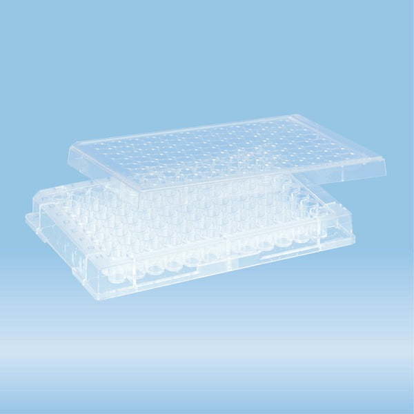 Micro test plate, 96 well, slip-on lid, flat base, PS, transparent, 50 Piece(s)