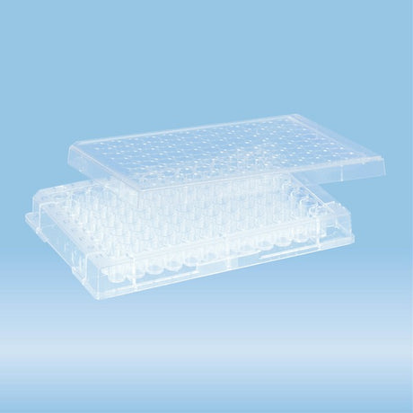 Micro test plate, 96 well, slip-on lid, flat base, PS, transparent, 50 Piece(s)