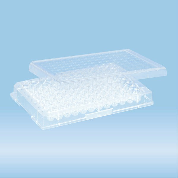 Micro test plate, 96 well, slip-on lid, round base, PS, transparent, 50 Piece(s)
