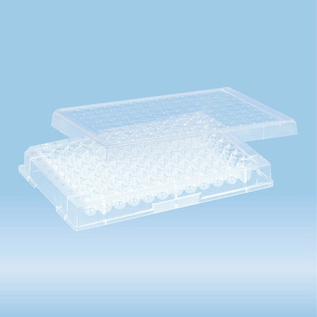 Micro test plate, 96 well, slip-on lid, round base, PS, transparent, 50 Piece(s)