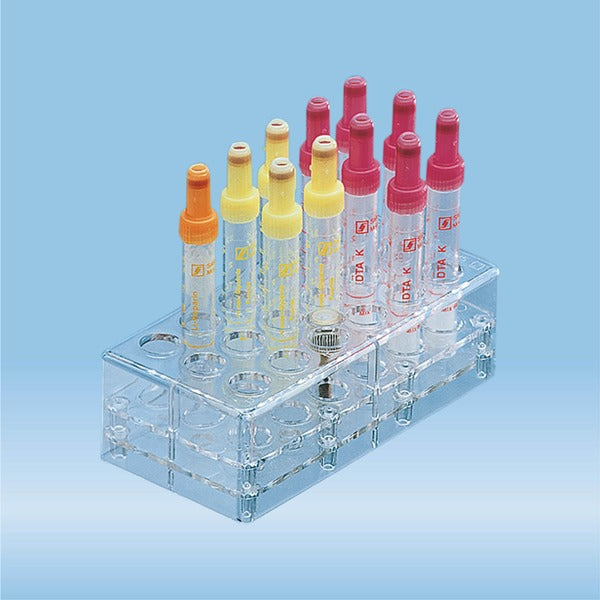 Rack, PC, format: 6 x 3, suitable for tubes, square cuvettes, all S-Monovette diameters, 1 Piece(s)