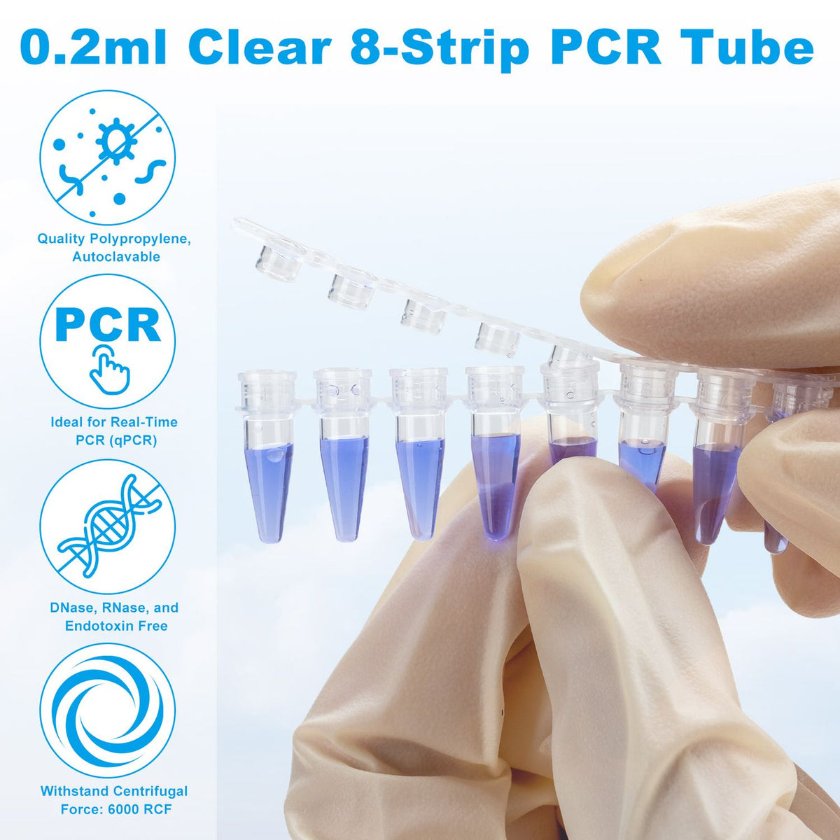 Biologix® 0.2ml-8-Strip PCR Tubes with Caps, Clear, 125/Pack, 1250/Case