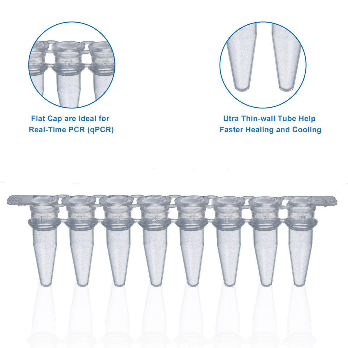 Biologix® 0.2ml-8-Strip PCR Tubes with Caps, Clear, 125/Pack, 1250/Case
