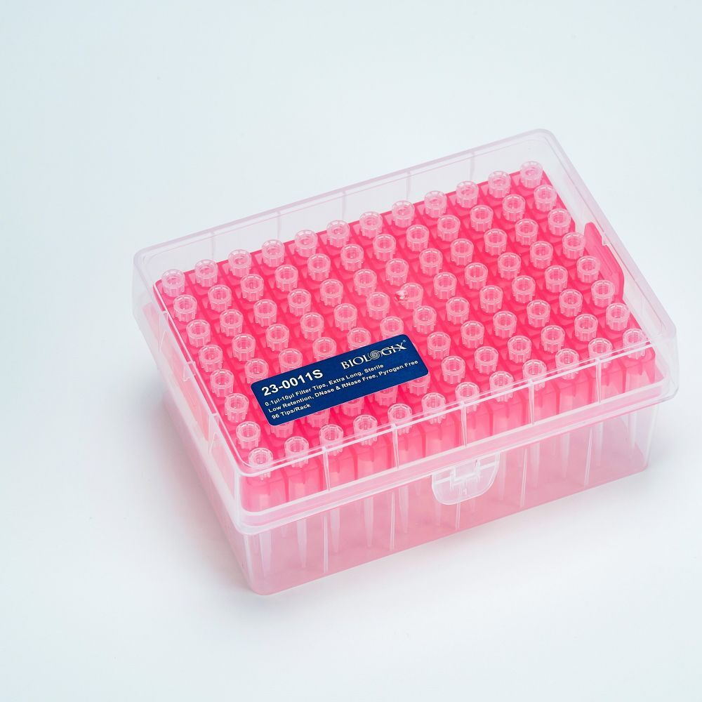 Filter Pipette Tips-10μl, 20ul, 50ul, 100ul, 200ul, 1000ul  Extra-Long, Low Retention, 96/Rack, 4800/Case