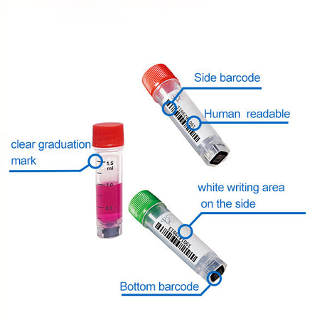 5ml Cryogenic Vials, Side & Bottom Barcoded, External Thread, White, 25/Bag, 1000/Case