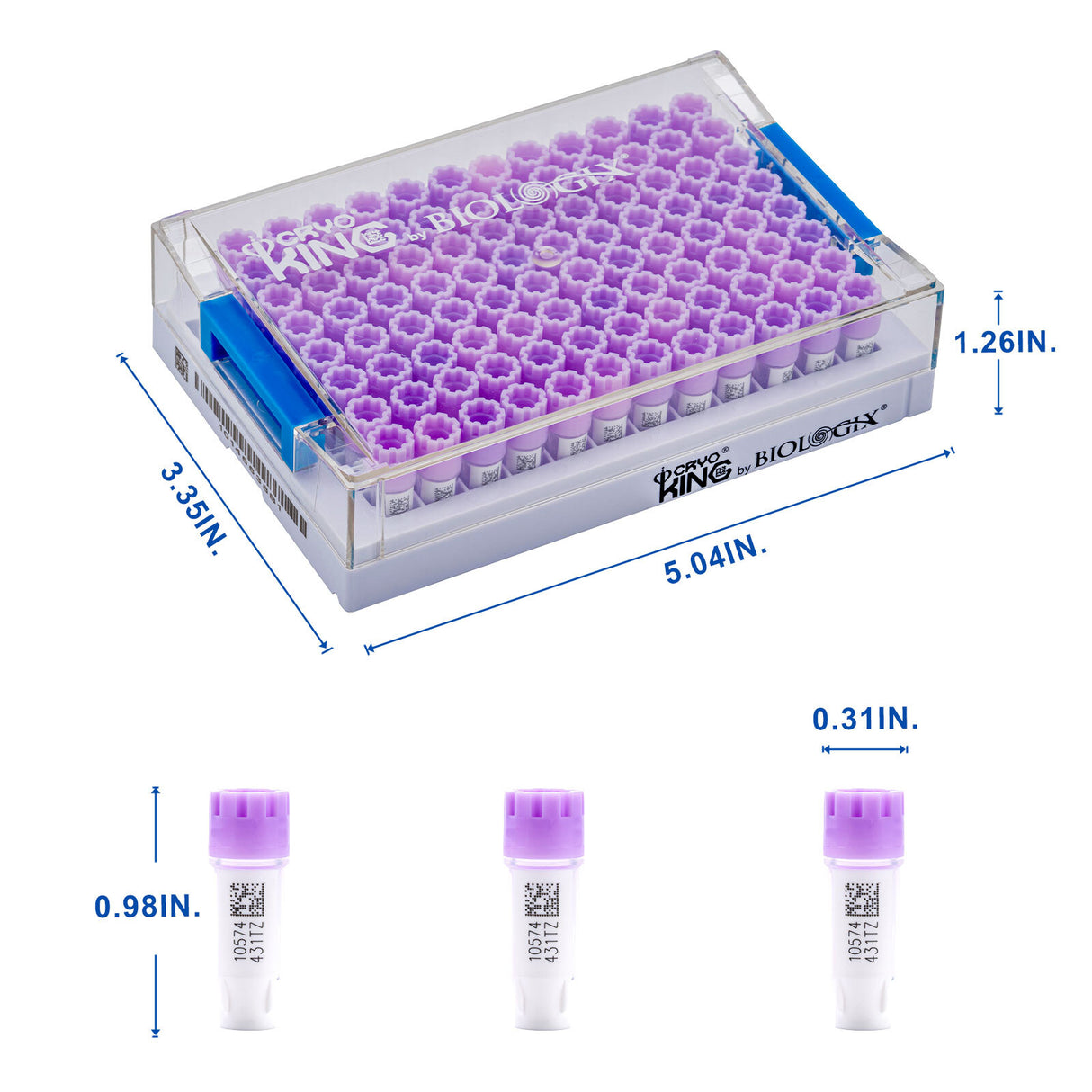 Biologix® SBS Standard Cryogenic Vials External Thread 0.4 ml, 96-Well, 10 Bags/Pack,2 Packs/Case