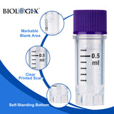 Cryogenic Vials with Side Bardcode-0.5 ml, External Thread, 25/Bag, 500/Pack, 1000/Case