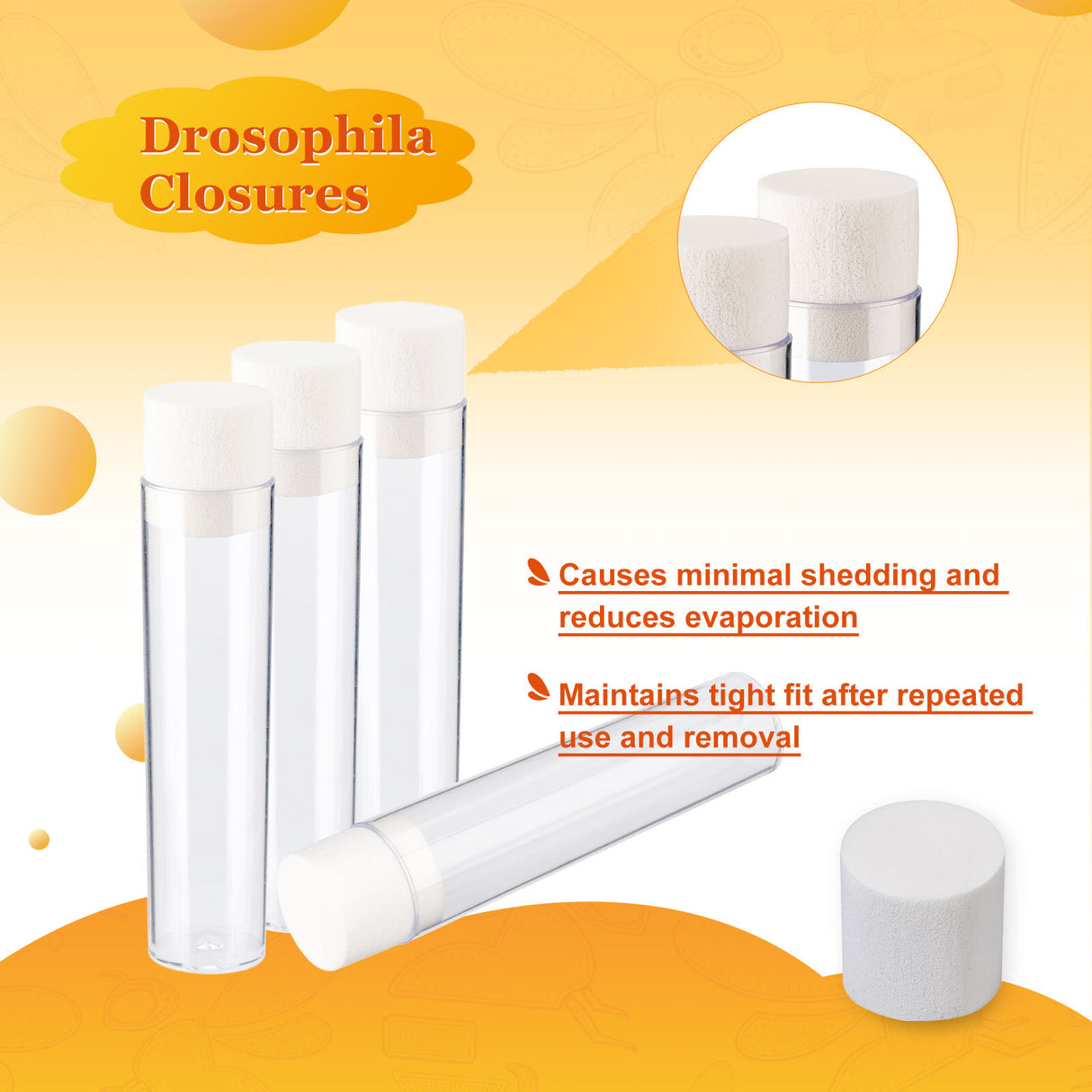 Biologix® Drosophila Closures for Narrow Vials, Densest Sponge, 25*25mm, 100/Bag, 10 Bags/Case