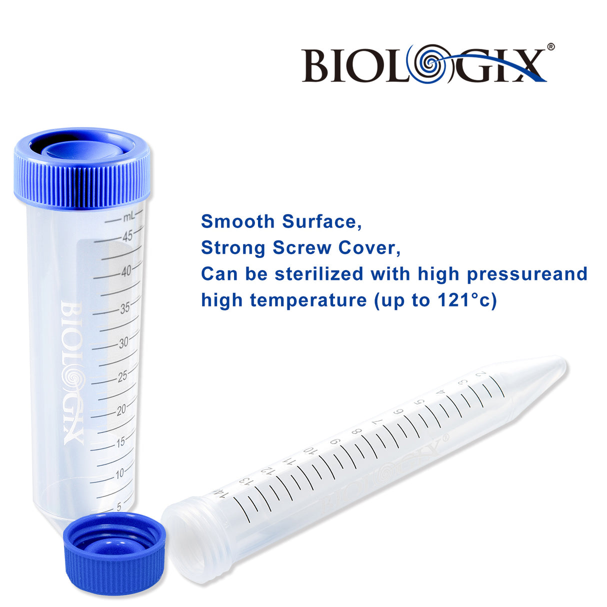 Biologix® 15ml Conical Bottom Centrifuge Tubes With Screw Caps, Sterile, 500/Case