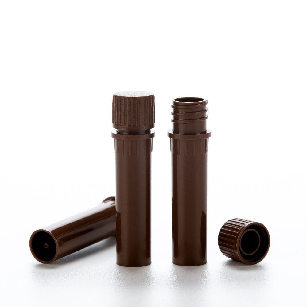 Biologix® Cryovials with Caps, 0.5/2.0ML Cryogenic Vials, Sterile, External, Brown, 50/Bag, 500/Pack, 2000/Case