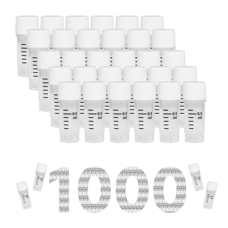 Cryogenic Vials- 0.5mL tubes, External Thread, without bottom barcode, 25/Bag, 500/Pack, 1000/Case