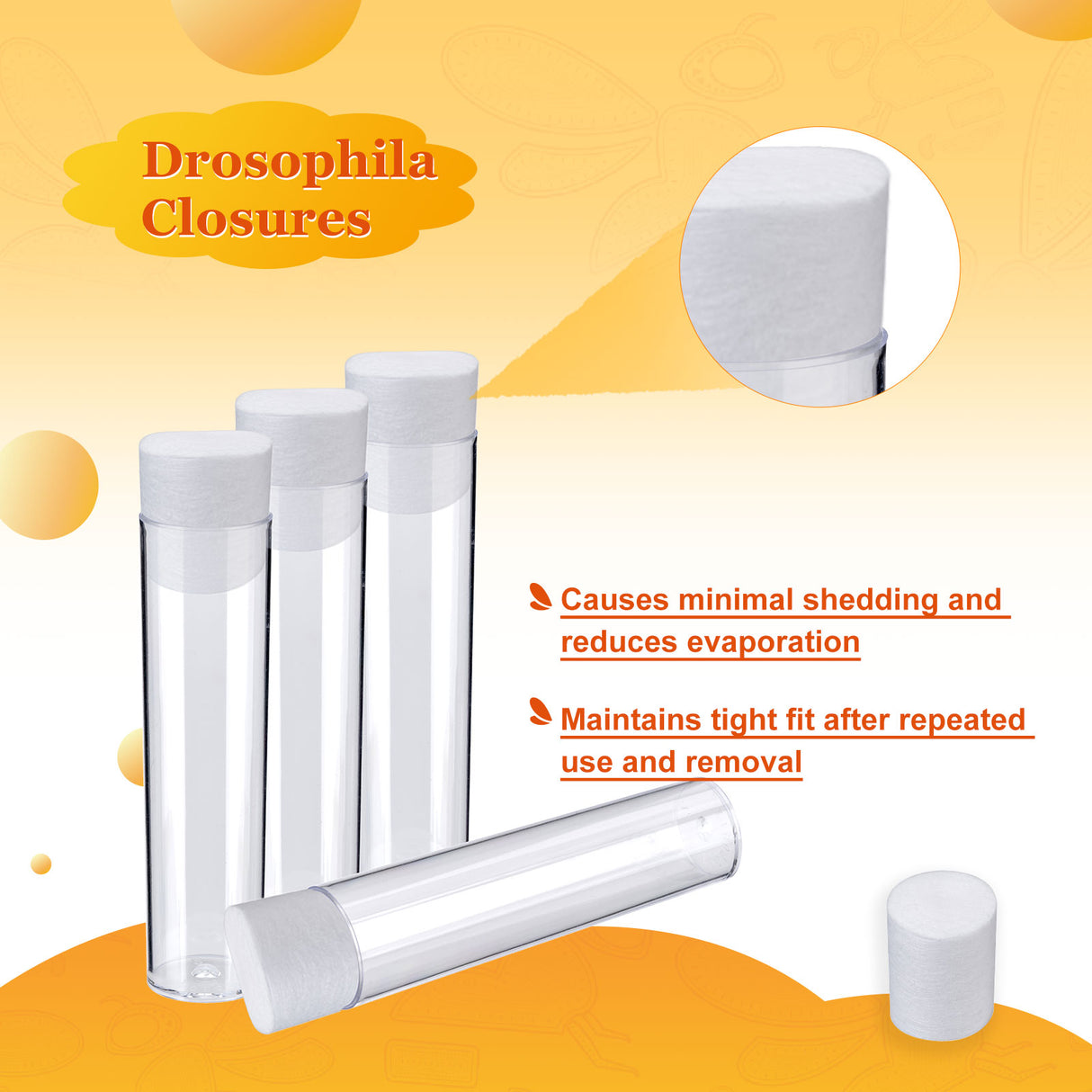 Biologix® Drosophila Closures for Narrow Vials, Degreasing Fiber, 24*30mm, 100/Bag, 10 Bags/Case
