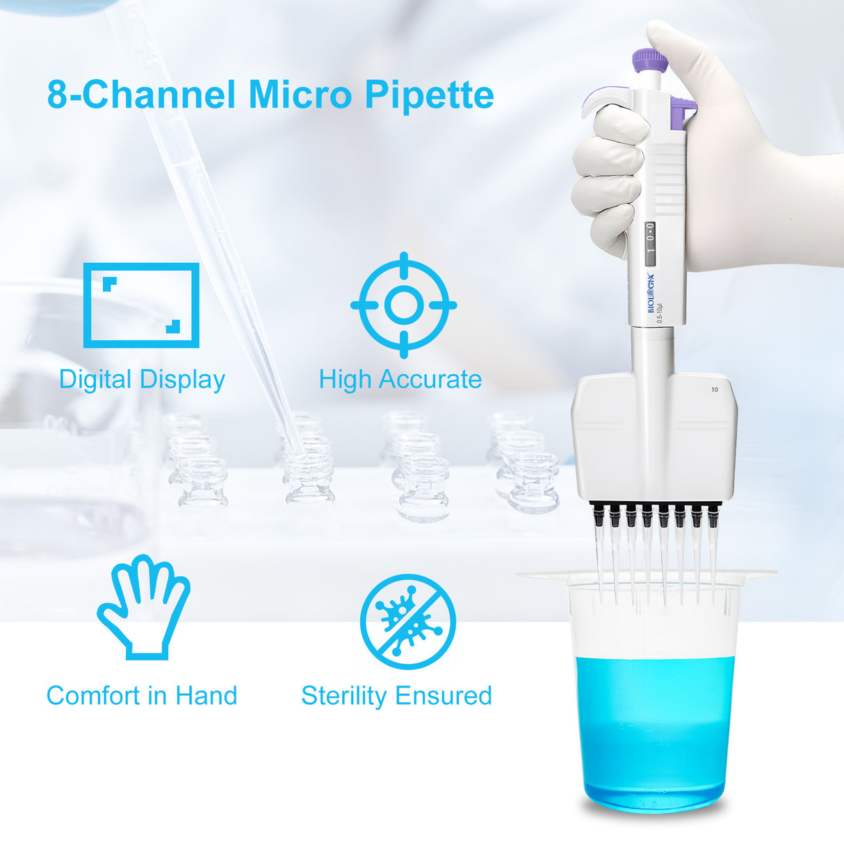 Micropette plus 8 channel mechanical pipettes, adjustable volume