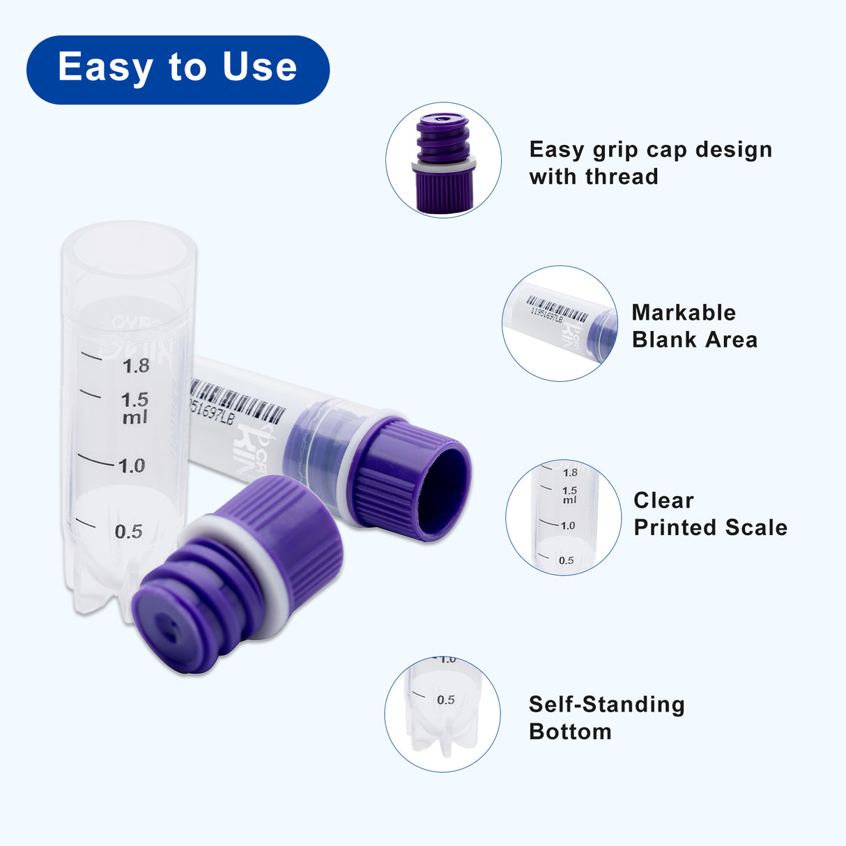 Cryogenic Vials with Side Bardcodes-2.0 ml Internal Thread, 25/Bag, 1000/Case