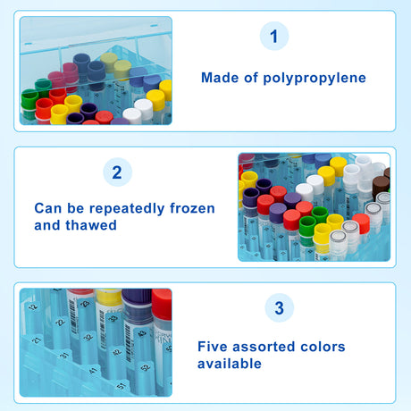 CryoKING® PP Cryogenic Boxes, 2in 100-Well, Assorted Colors, 5/Pack, 20/Case