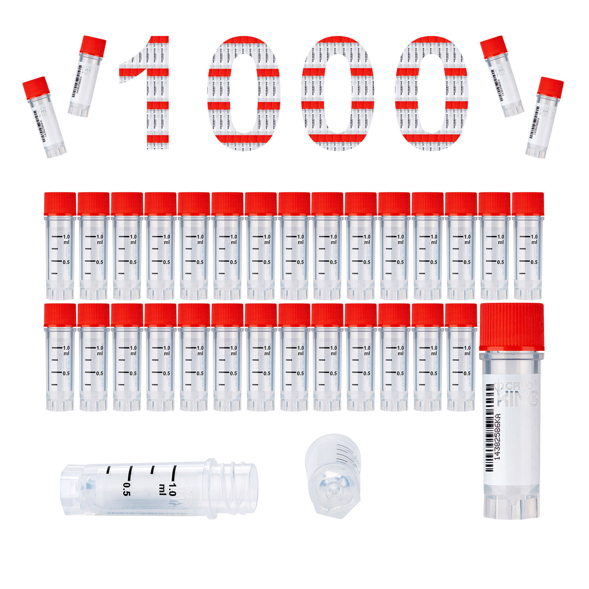 Cryogenic Vials with Side Bardcode-1.0 ml, External Thread, 25/Bag, 500/Pack, 1000/Case