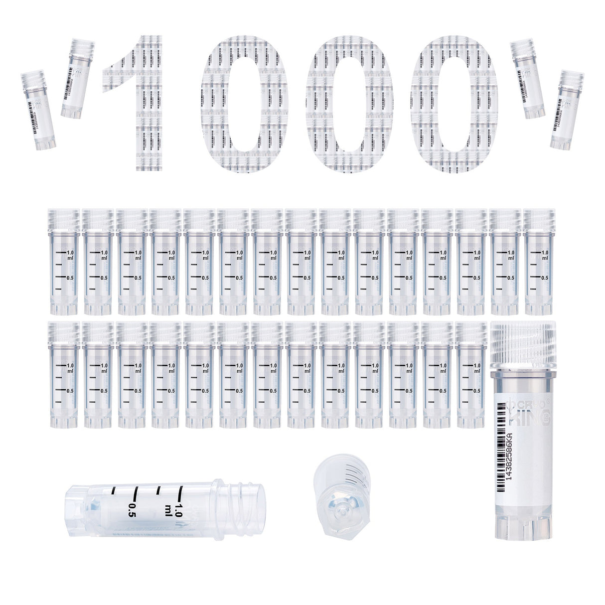 Cryogenic Vials with Side Bardcode-1.0 ml, External Thread, 25/Bag, 500/Pack, 1000/Case