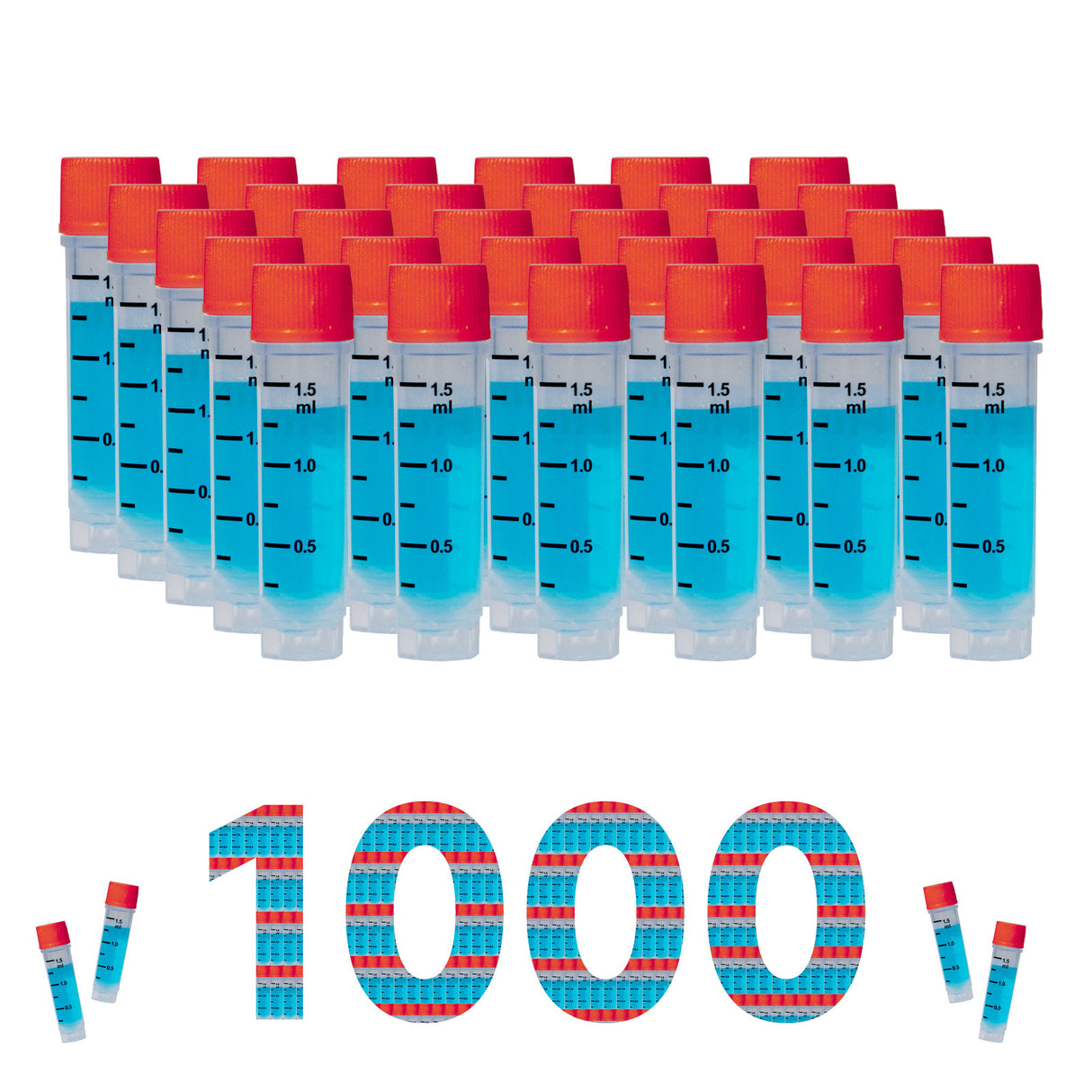 CryoKING® 1.5ml Cryogenic Vials, Self-Standing, 25/Bag, 500/Pack, 1000/Case